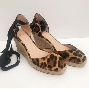 J.Crew Espadrille Wedges Leopard Calf Hair Women’s Size 7 AJ166 NWOT